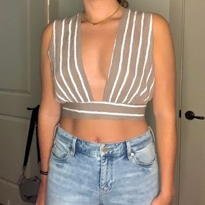 Brown and white striped crop top